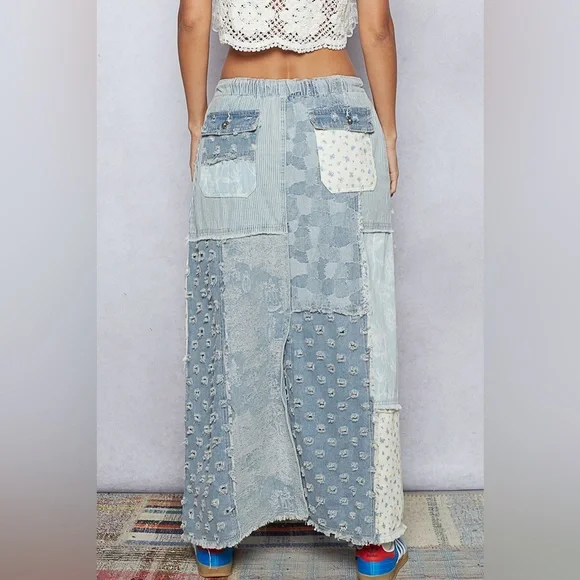 #324. Patchwork Denim Maxi Skirt